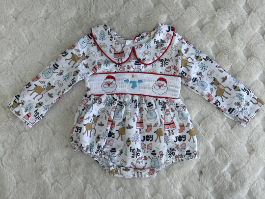 Children’s Christmas Print Smocked Bubble