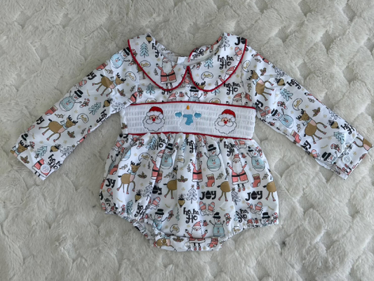 Children’s Christmas Print Smocked Bubble