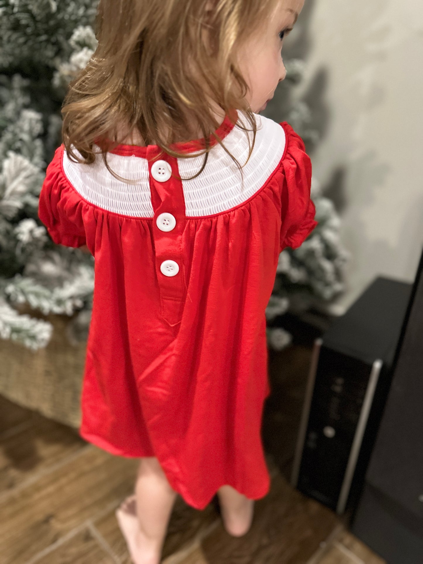 Handcrafted Red Smocked Christmas Dress for Baby Girls and Toddler Girls