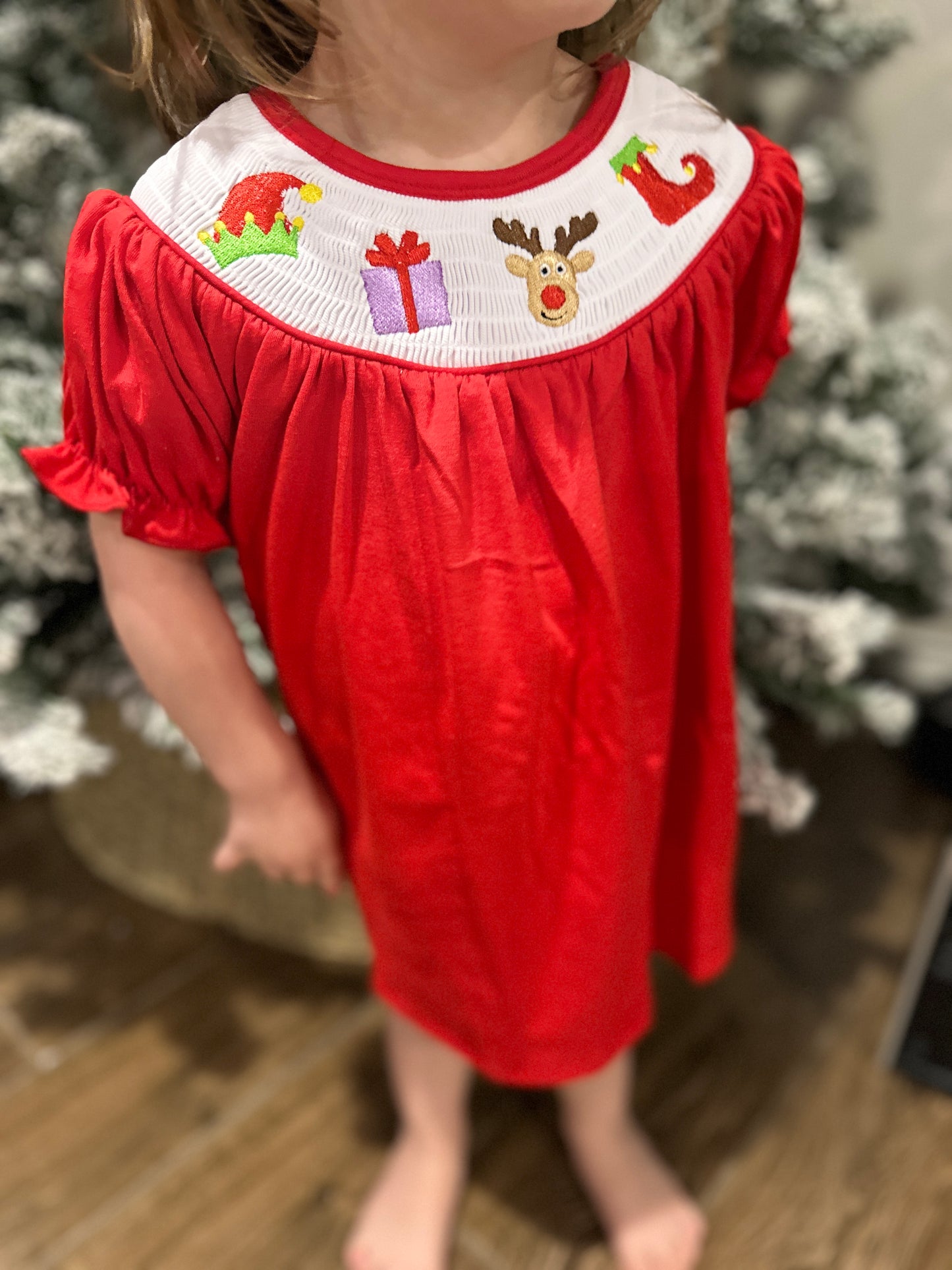 Handcrafted Red Smocked Christmas Dress for Baby Girls and Toddler Girls