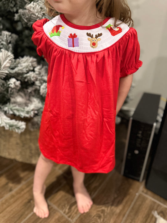 Handcrafted Red Smocked Christmas Dress for Baby Girls and Toddler Girls