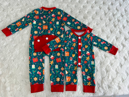 Festive Children's Christmas Pajamas with Ruffle Faux Butt Flap for Girls