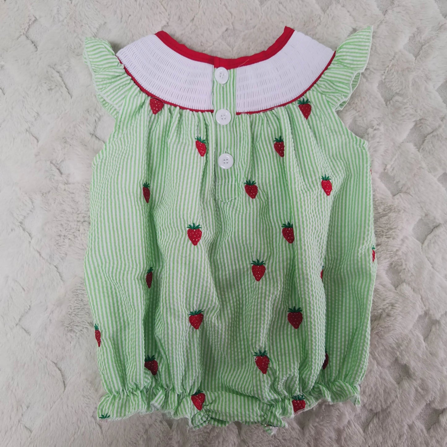 Smocked Strawberry Romper Bubble for Baby Girls