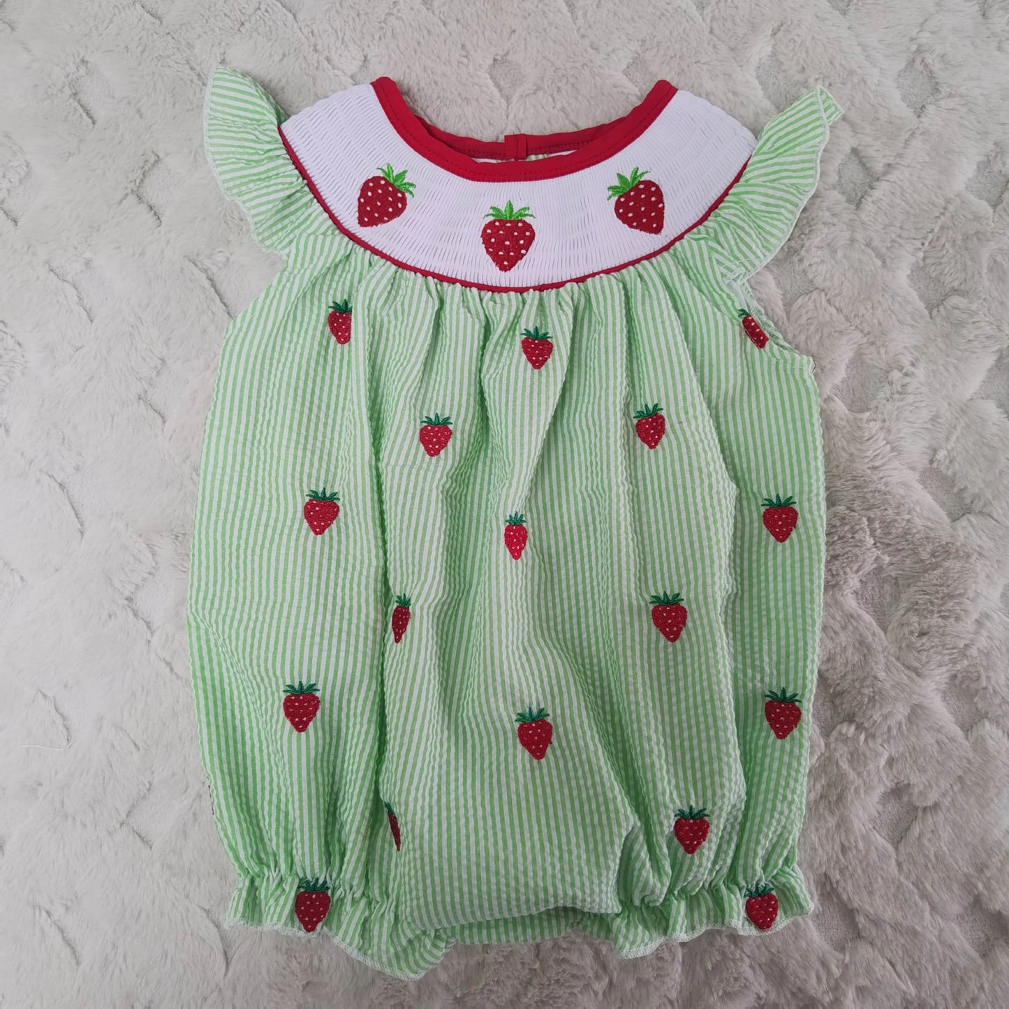 Smocked Strawberry Romper Bubble for Baby Girls