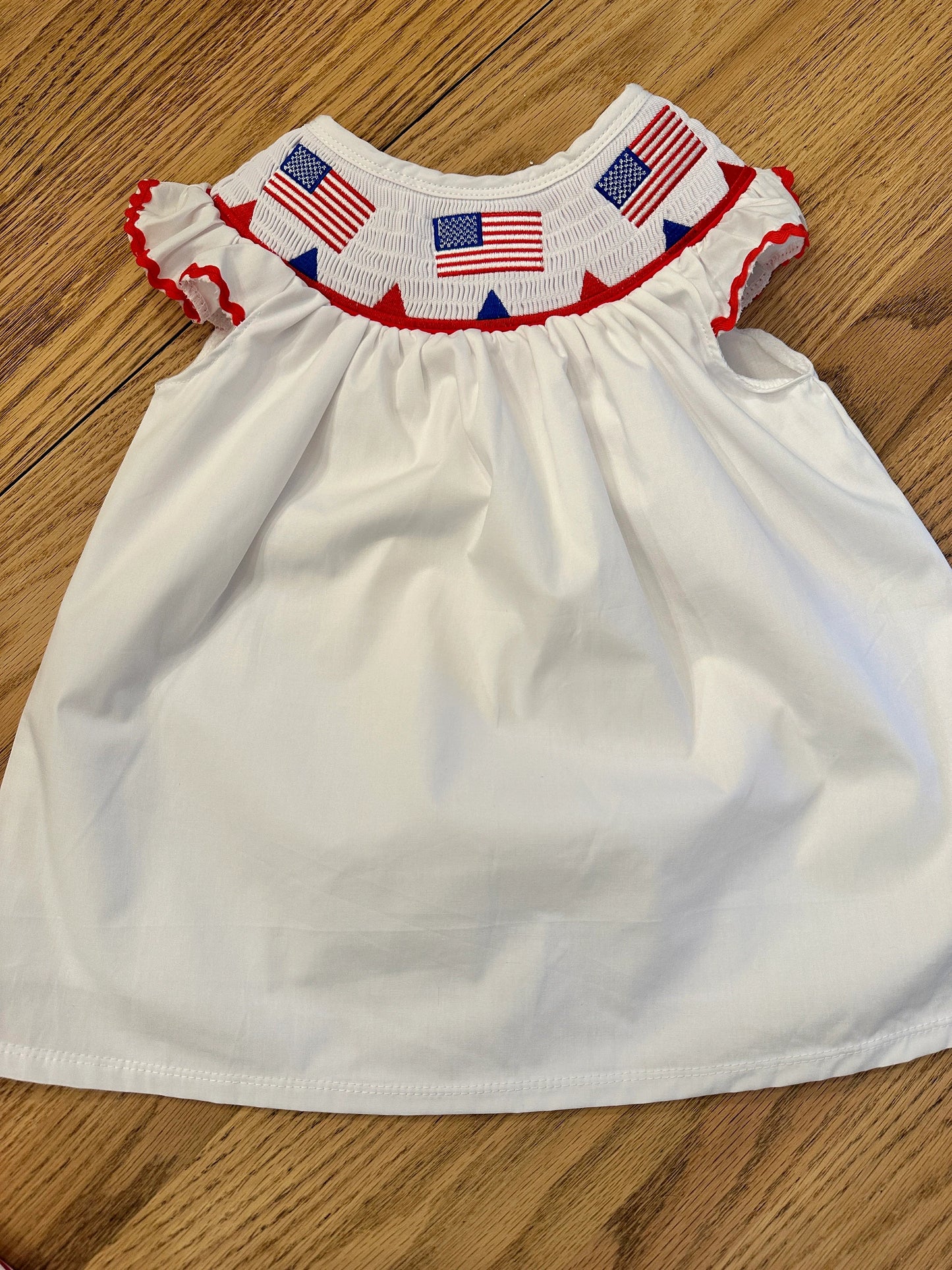 Adorable Fourth of July Smocked Dress with American Flag.