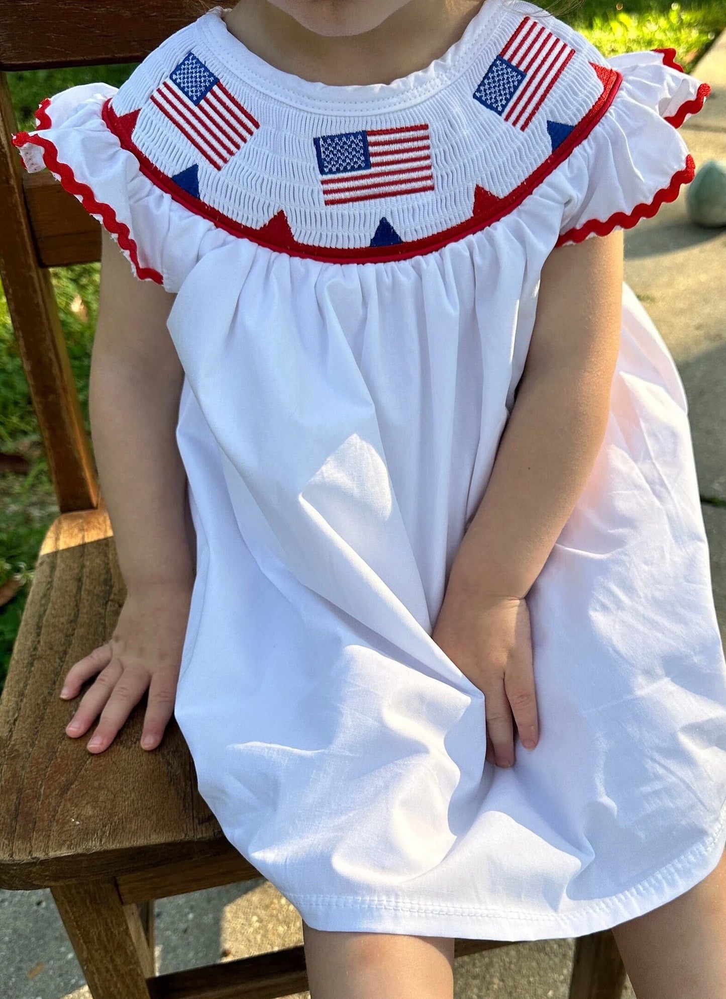 Adorable Fourth of July Smocked Dress with American Flag.