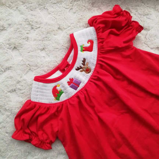 Handcrafted Red Smocked Christmas Dress for Baby Girls and Toddler Girls